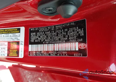 2012 Toyota Camry Se из США, поврежденный, VIN 4T1BF1FK4CU569528